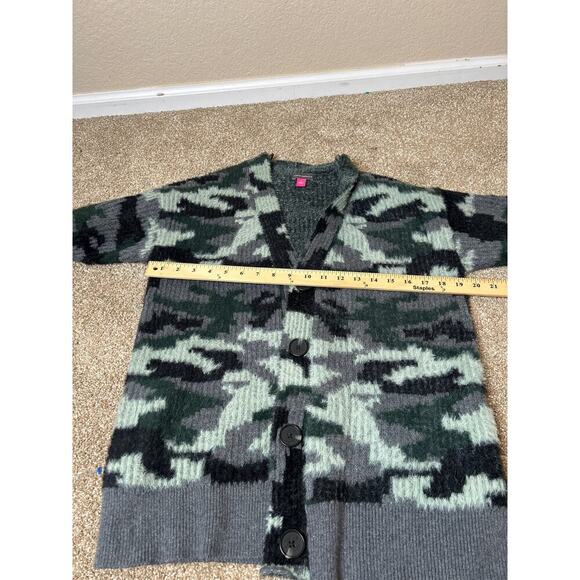 Vince Camuto cardigan sweater camo print eyelash button up V-neck SOFT SZ LG - Picture 8 of 9